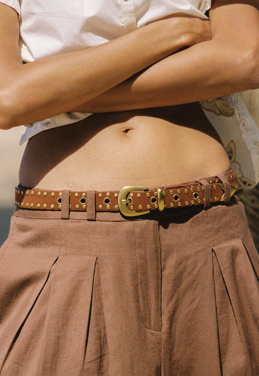 Spell - Tempest Studded Suede Belt - Tan
