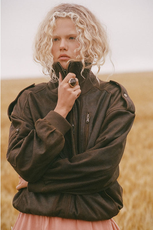 Spell - Fontaine Leather Bomber Jacket - Vintage Brown