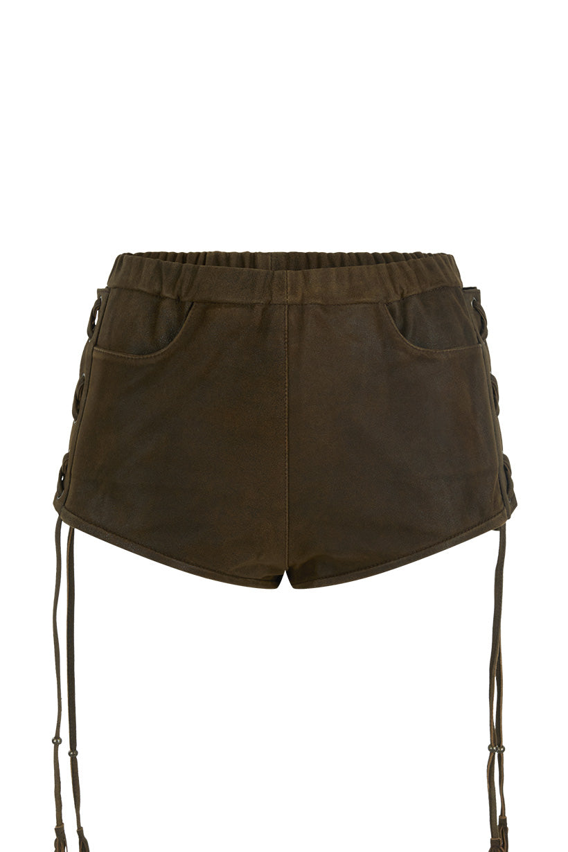 Spell - Fontaine Leather Mini Short - Vintage Brown