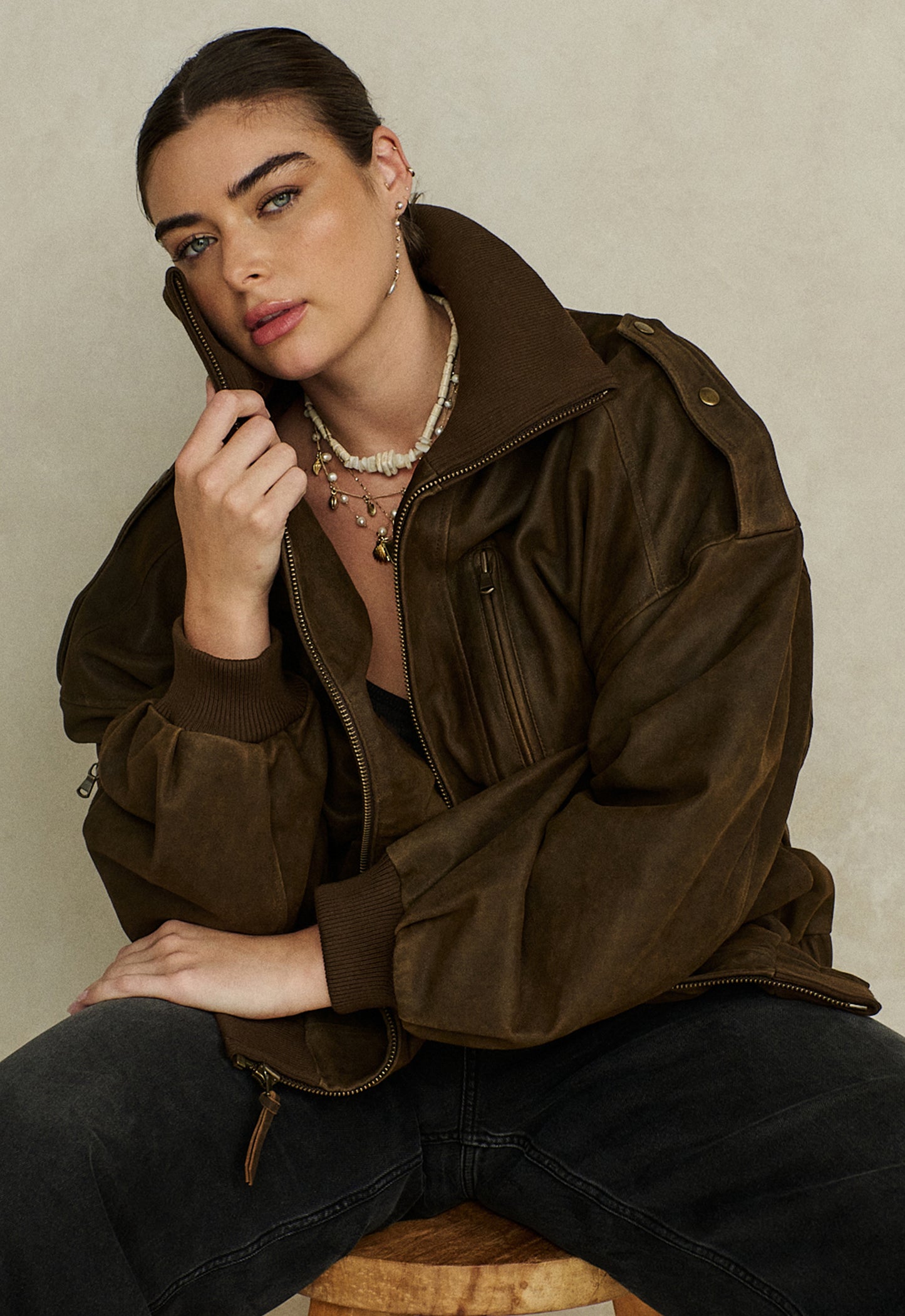 Spell - Fontaine Leather Bomber Jacket - Vintage Brown