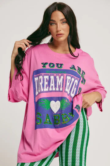 Sabbi - The Very Oversized Dream Big Beaded Tee - Pink - ETA 17/03/26