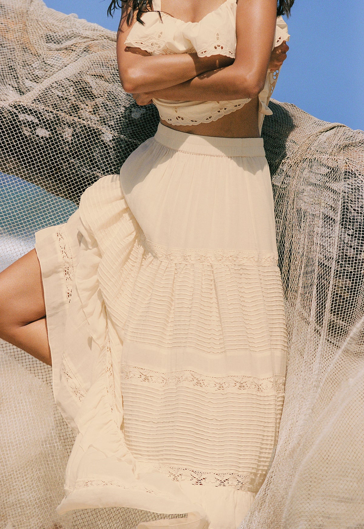 Spell - Ines Tiered Maxi Skirt - Light Sand