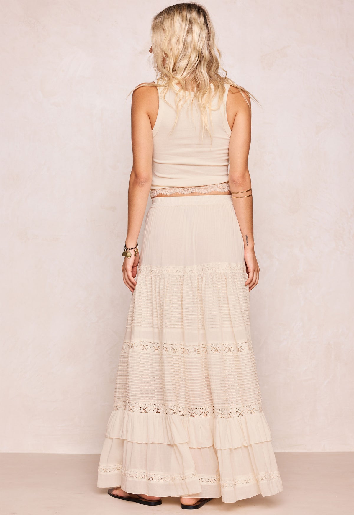 Spell - Ines Tiered Maxi Skirt - Light Sand