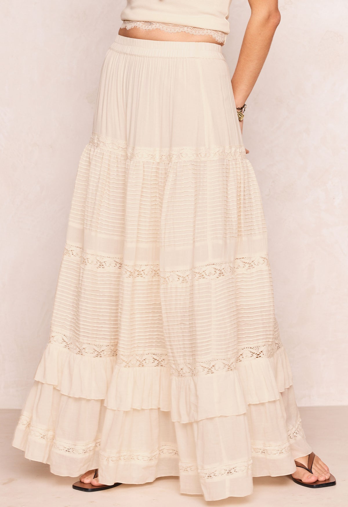 Spell - Ines Tiered Maxi Skirt - Light Sand