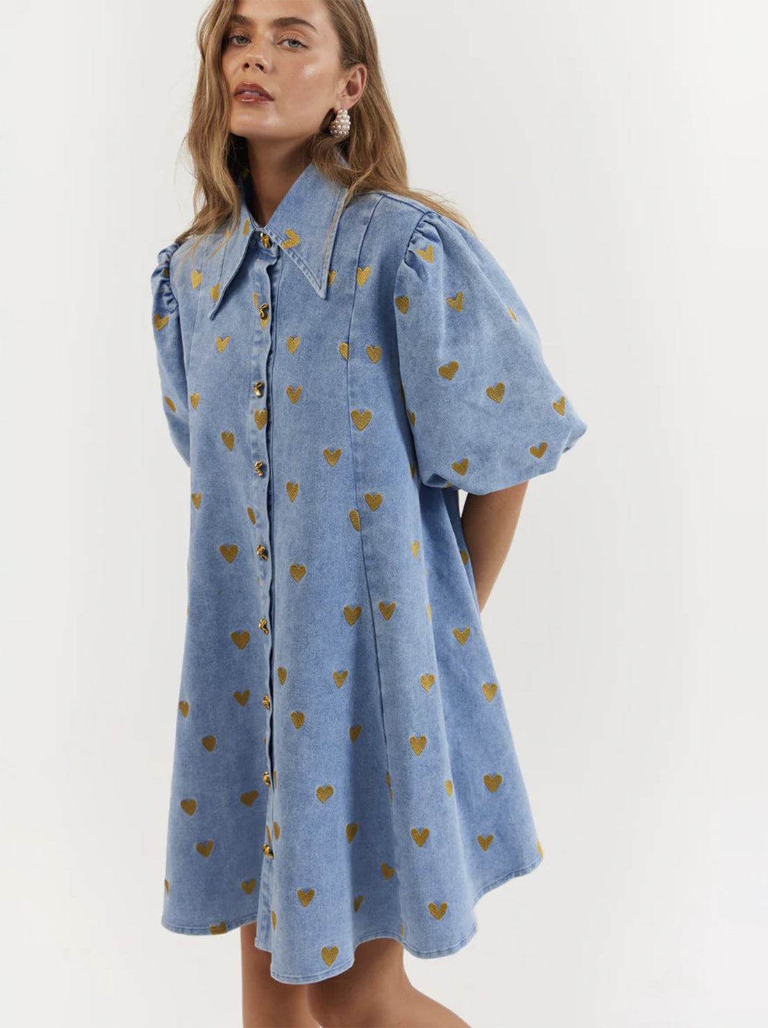 La Boheme Girls - Peyton Mini Dress - Denim Hearts