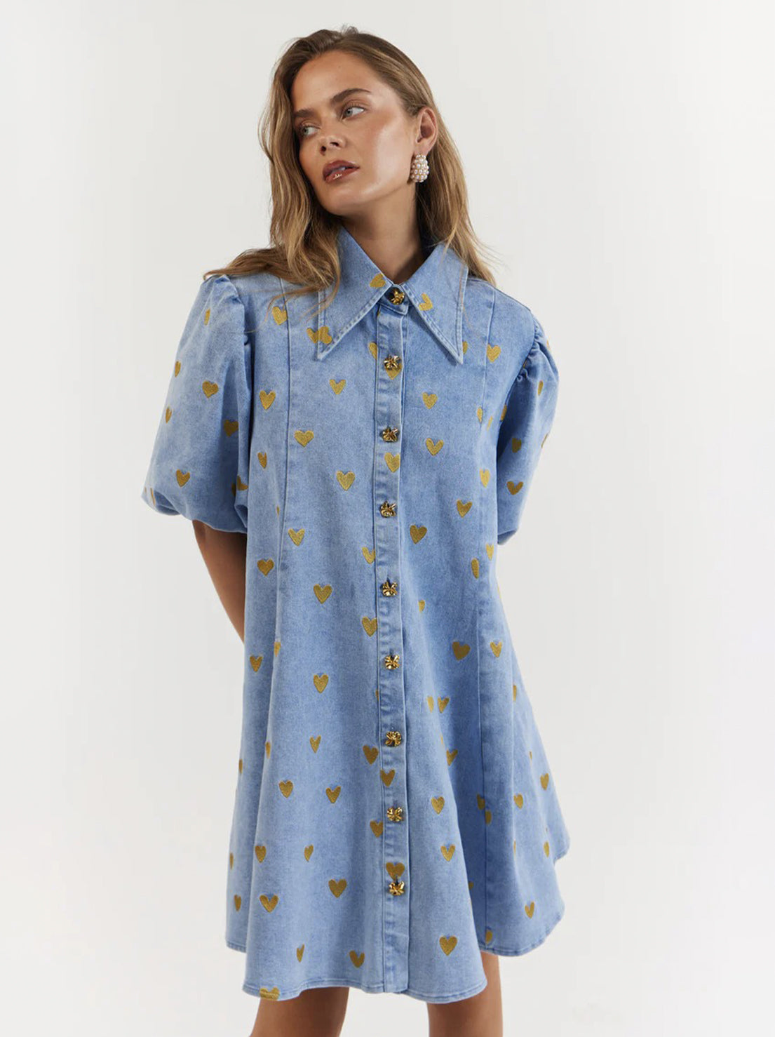 La Boheme Girls - Peyton Mini Dress - Denim Hearts