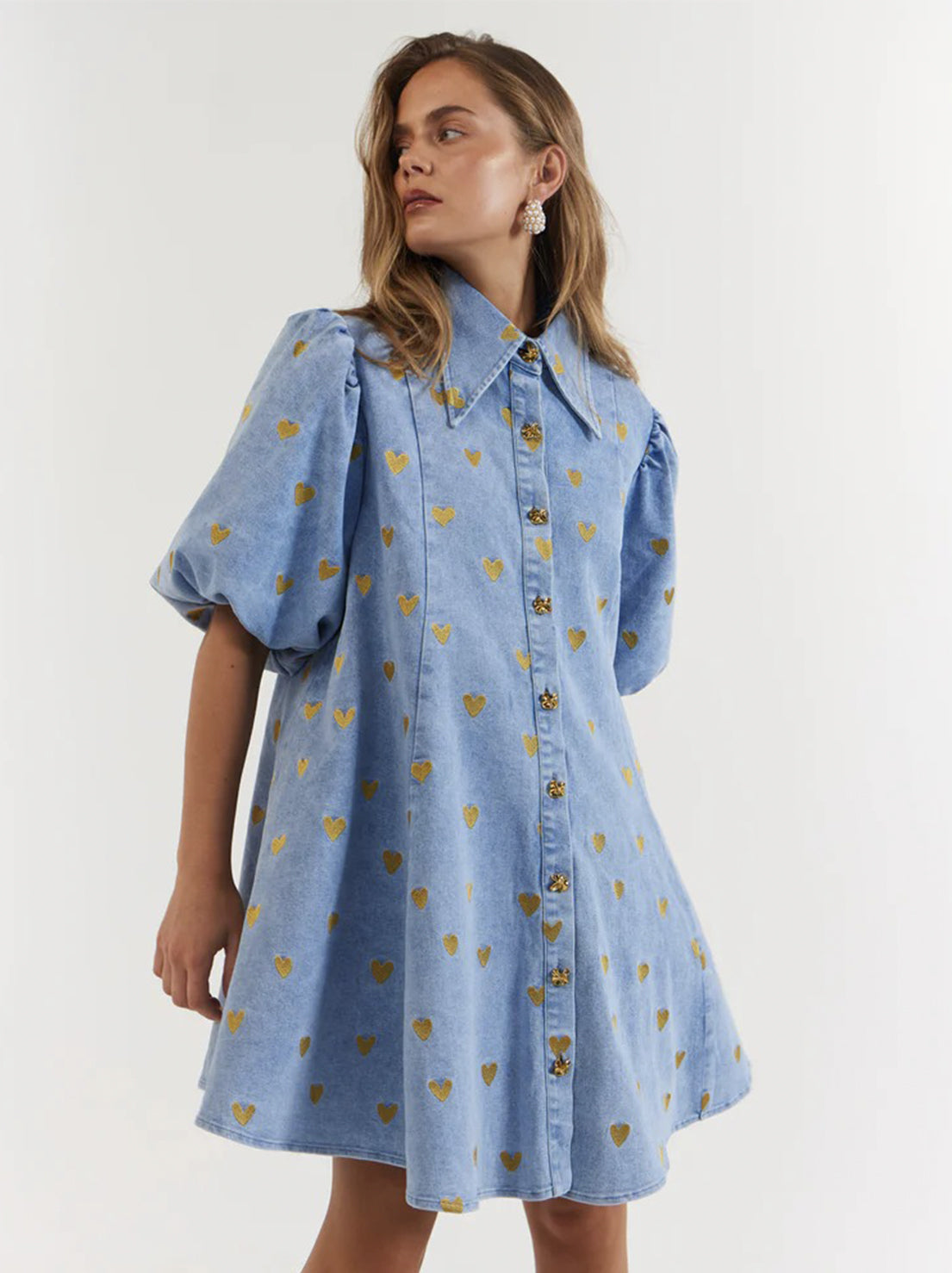 La Boheme Girls - Peyton Mini Dress - Denim Hearts