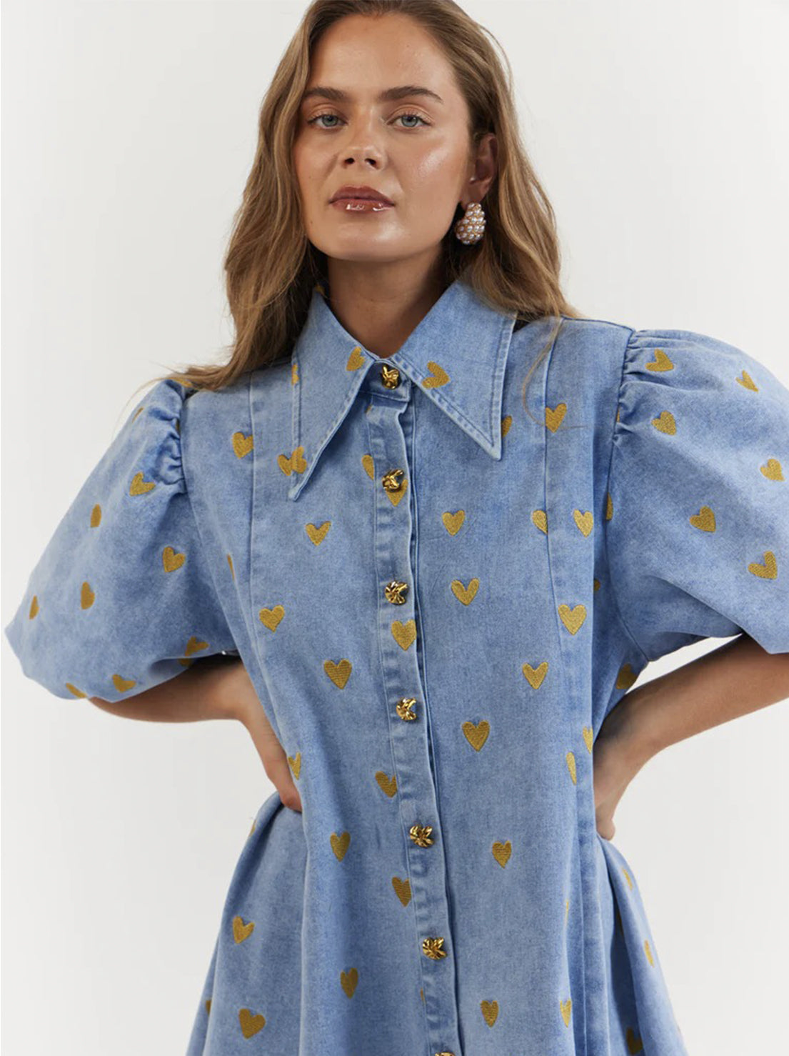 La Boheme Girls - Peyton Mini Dress - Denim Hearts