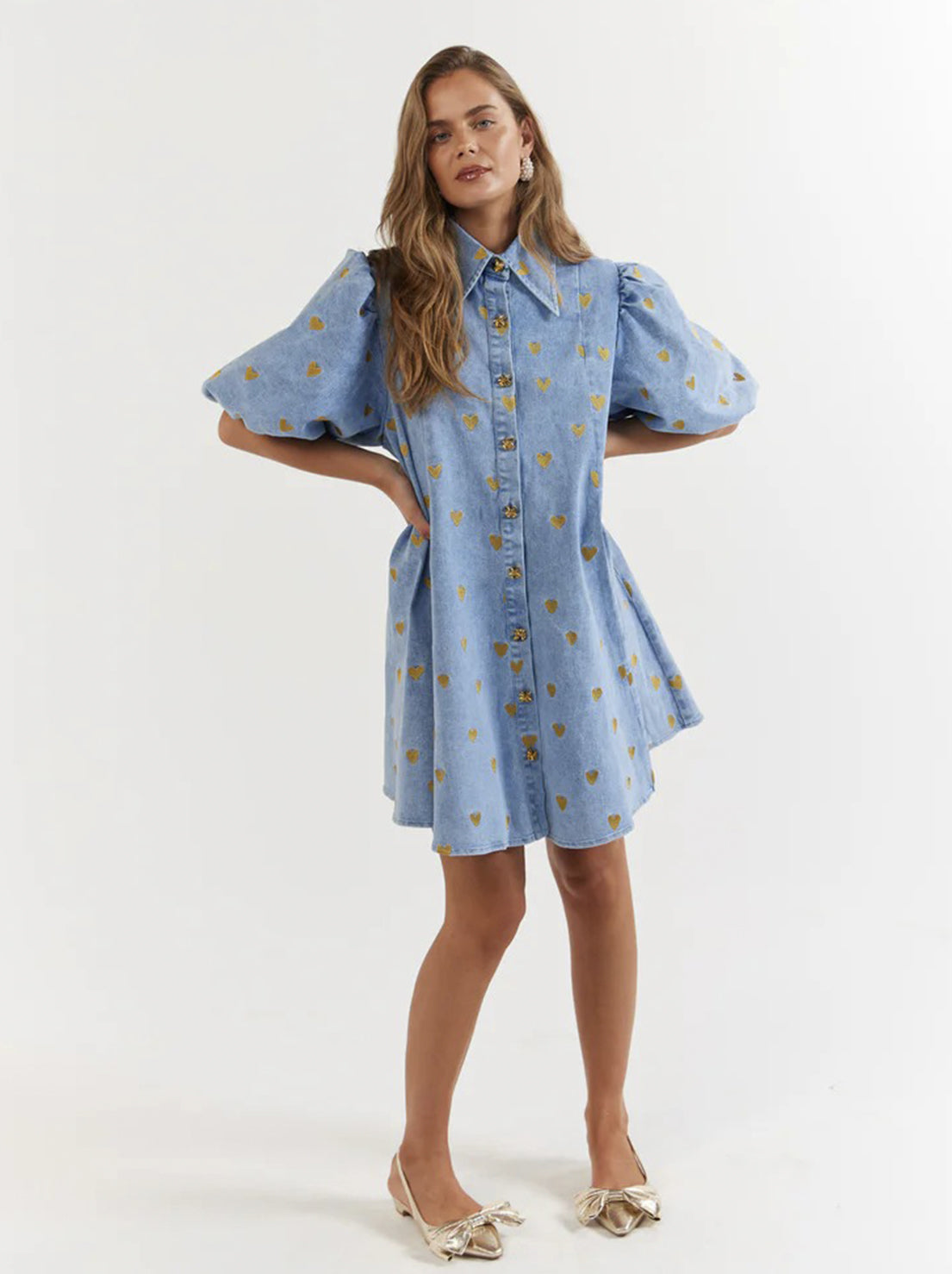 La Boheme Girls - Peyton Mini Dress - Denim Hearts