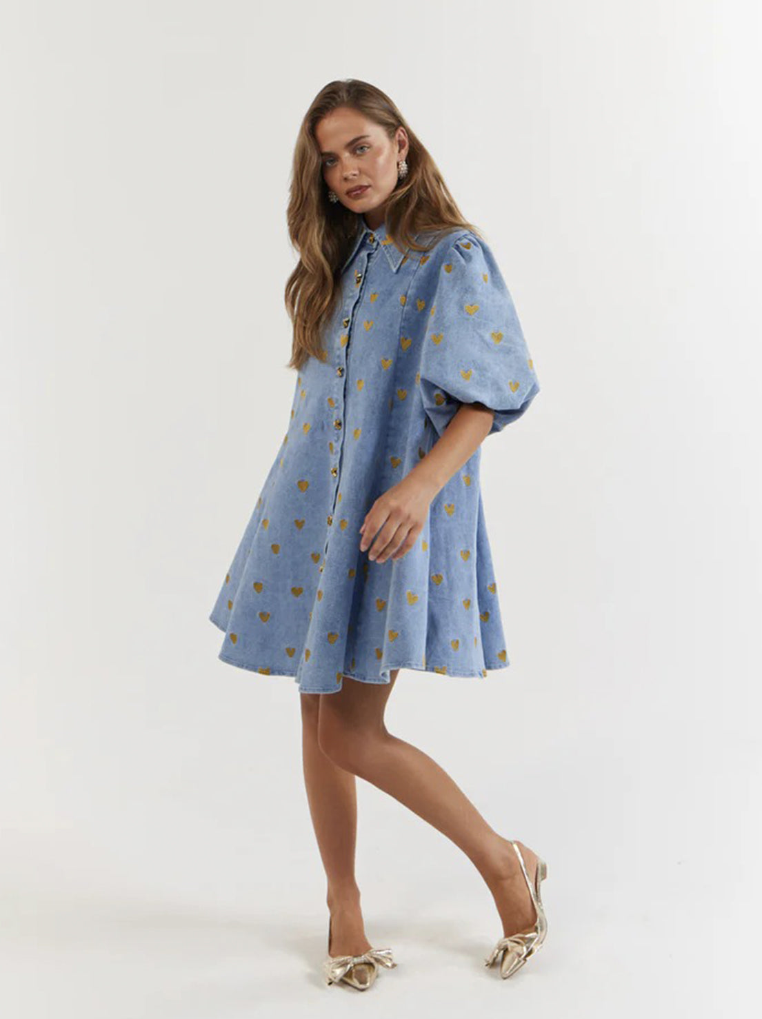 La Boheme Girls - Peyton Mini Dress - Denim Hearts