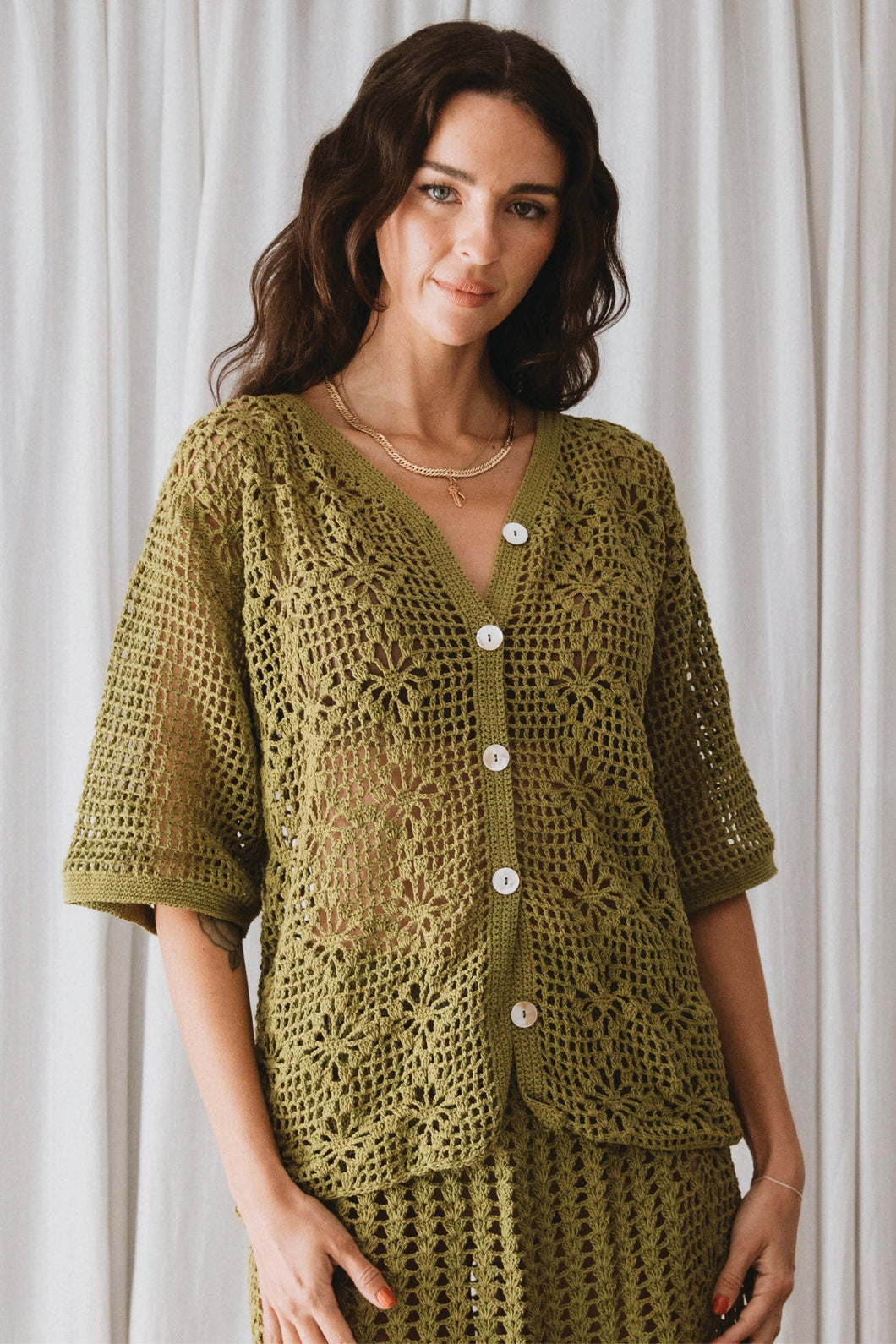 Marigold Mustang - Maggie Crochet Shirt - Olive