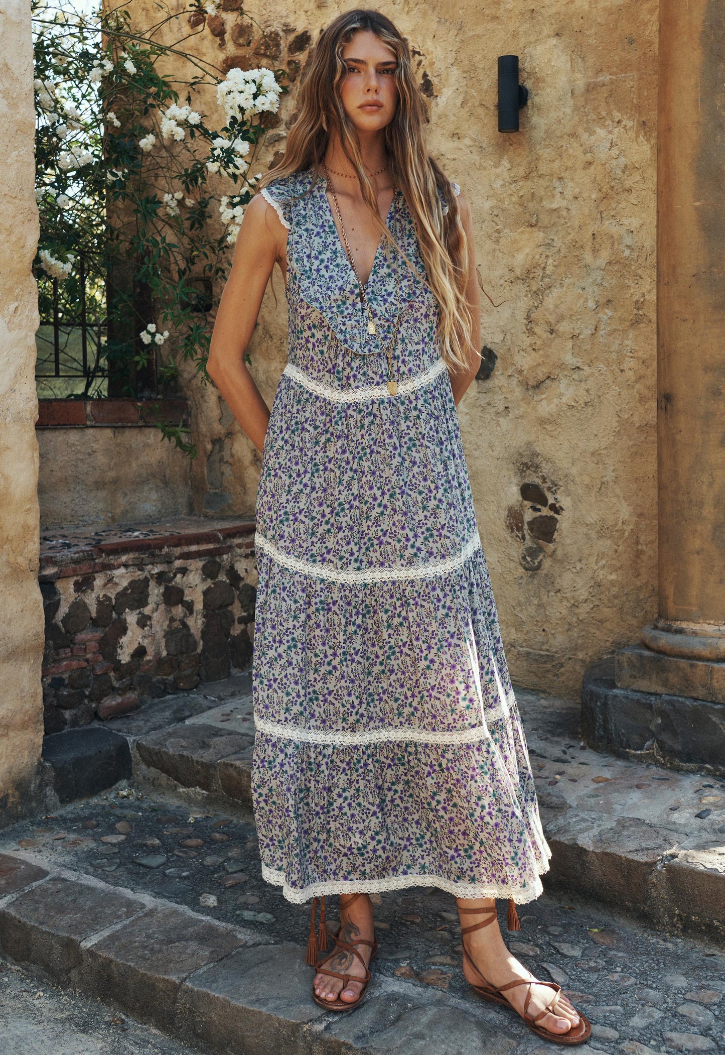 Spell - Mimi-Rose Sleeveless Boho Dress - Violet Fields