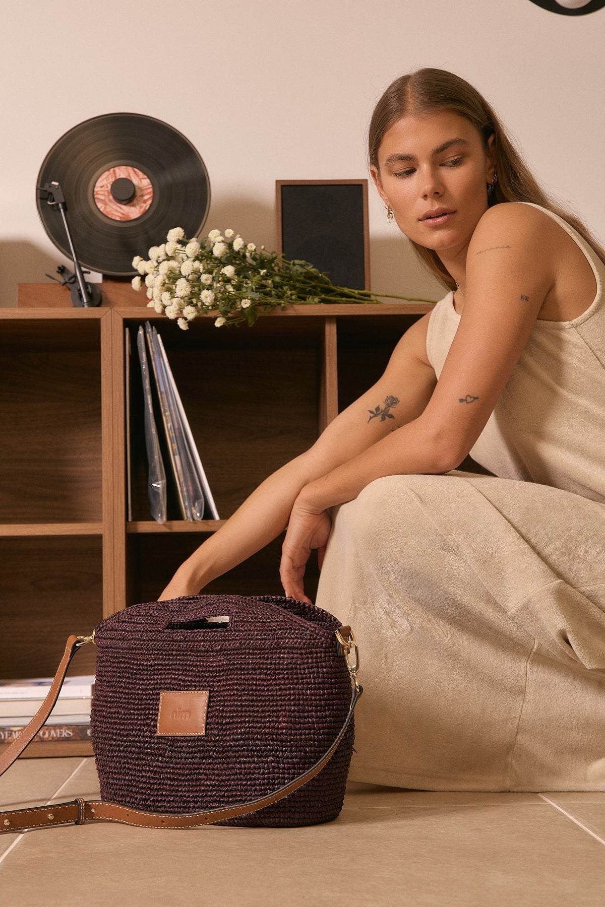 Nim The Label - Leather Trim Raffia BB - Cocoa