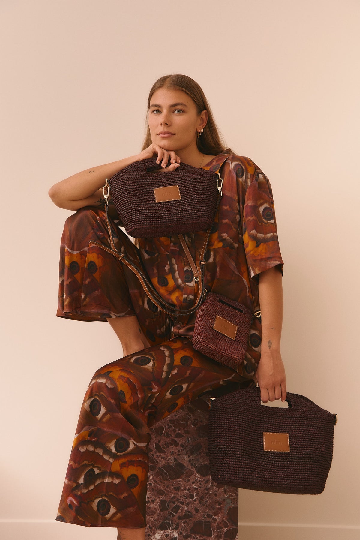 Nim The Label - Leather Trim Raffia BB - Cocoa