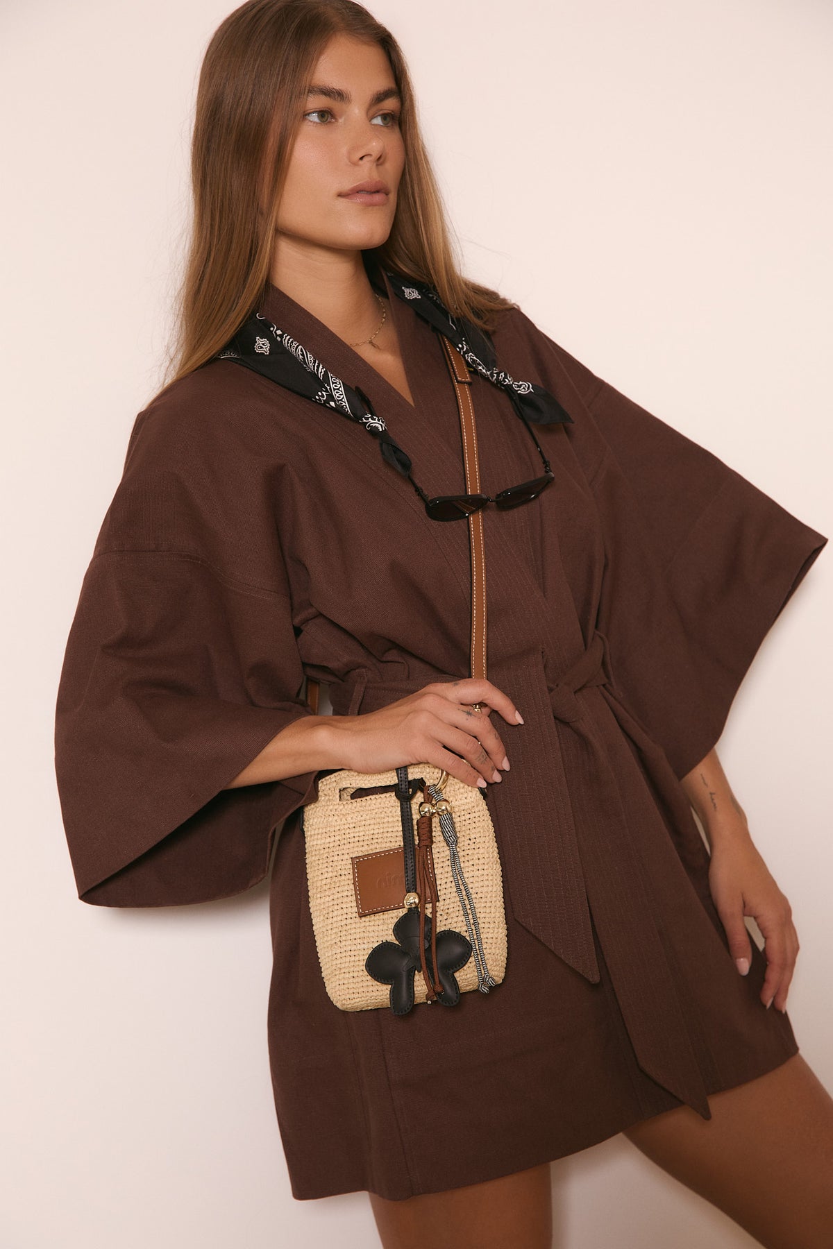 Nim The Label - Leather Trimmed Raffia Pocket - Natural