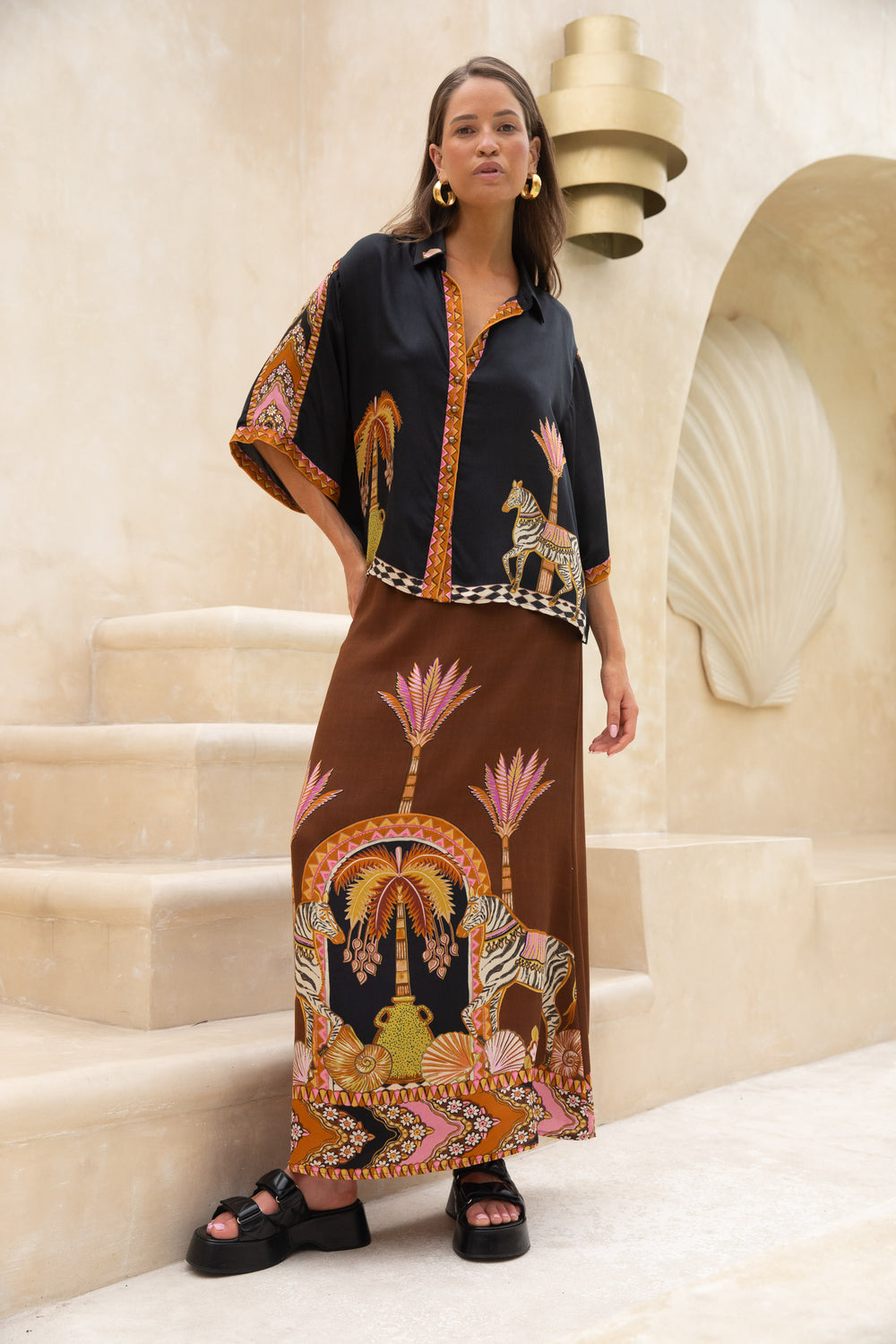 Nine Lives Bazaar - Abigail Maxi Skirt - Safari