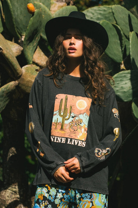 Nine Lives Bazaar - Rambler Longsleeve Tee - Stonewash