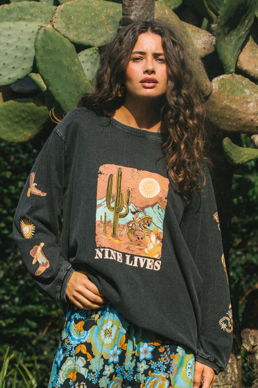 Nine Lives Bazaar - Rambler Longsleeve Tee - Stonewash