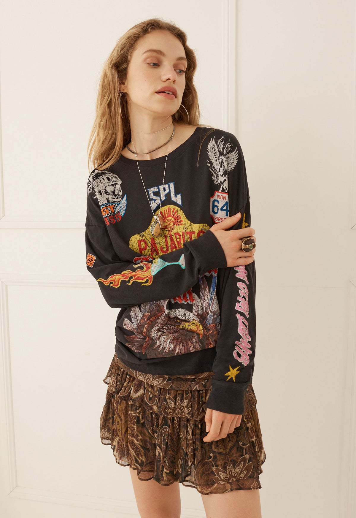 Spell - Pajarito Long Sleeve Tee - Charcoal