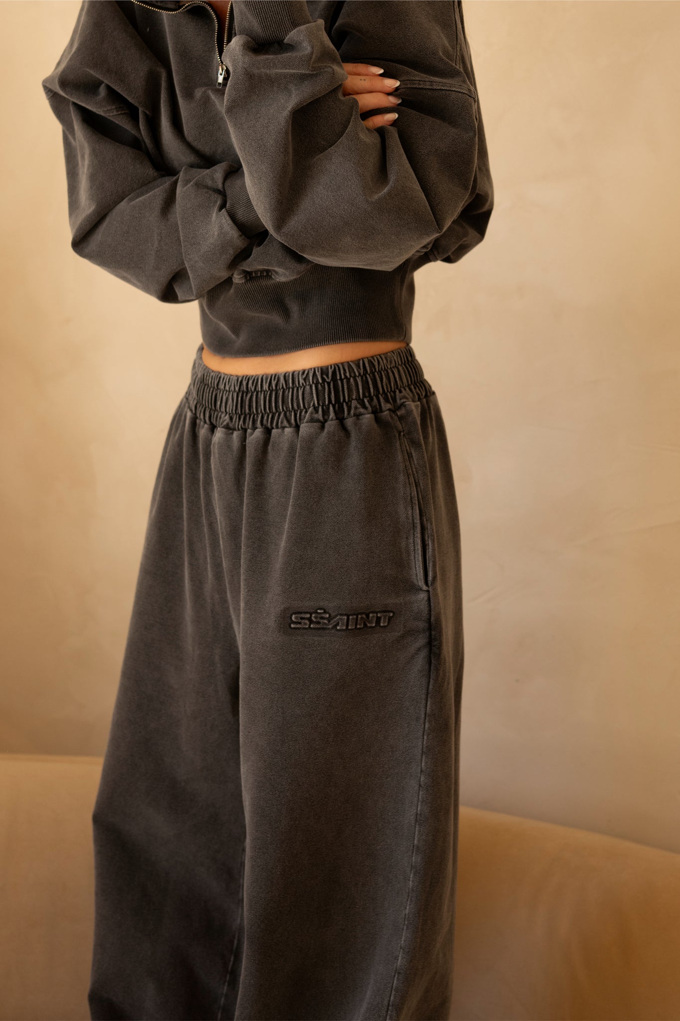 SŚAINT - ACID WASH TRACKPANT - CHARCOAL