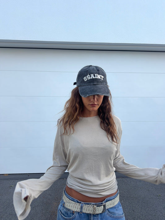 SSAINT Apparel - Ssaint Logo Cap - Black & Cream Acid Wash