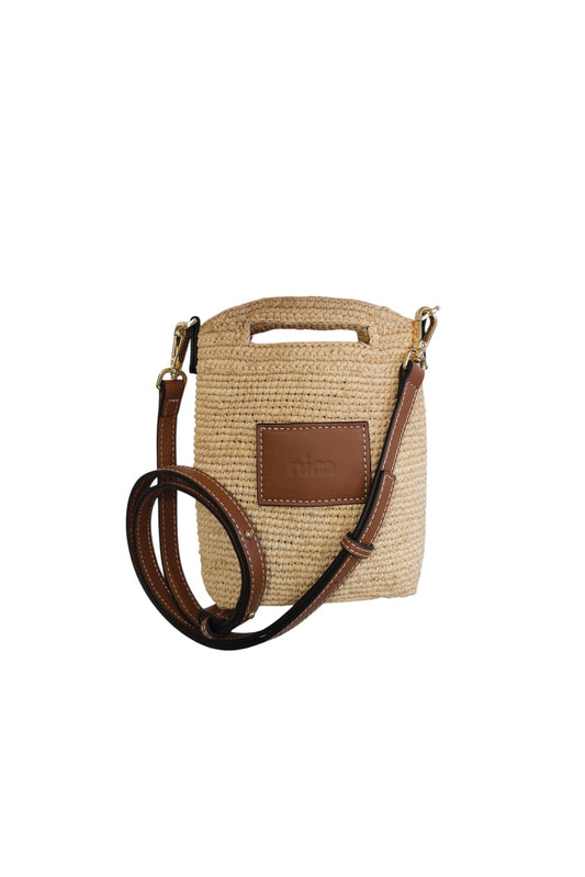 Nim The Label - Leather Trimmed Raffia Pocket - Natural