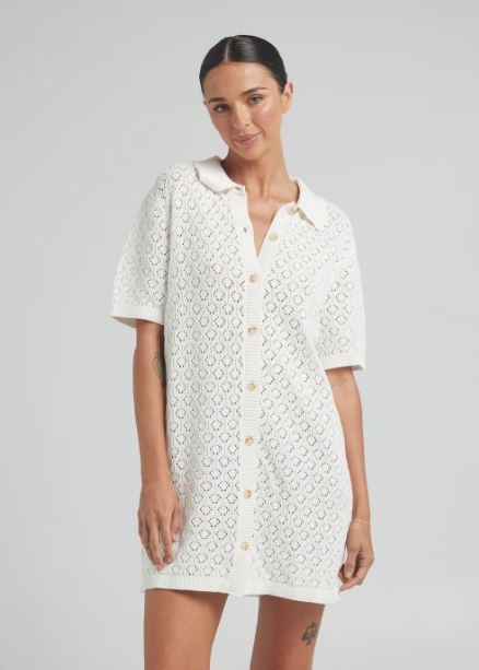 Poolside Paradiso - Mimosa Knit Shirt Dress - Gardenia