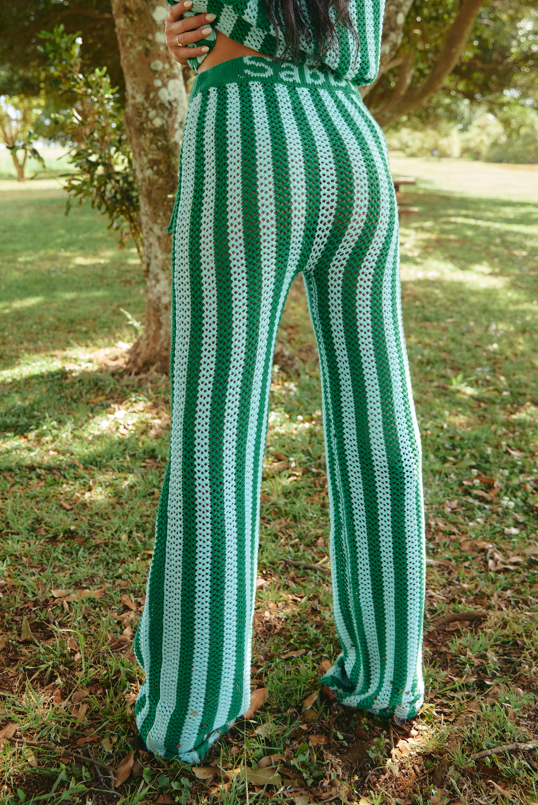 Sabbi - The Knit Stripe Beach Pants - Green Stripe