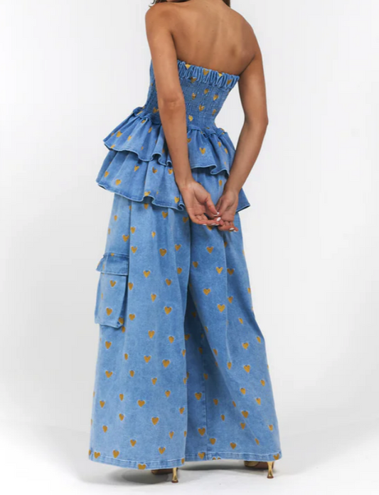 La Boheme Girls - Mia Mini Skirt - Denim Hearts