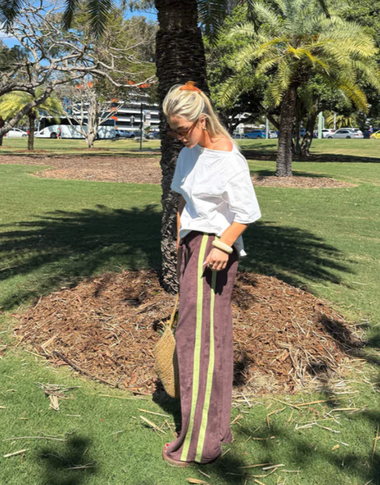 La Boheme Girls - Viva Terry Pant - Choc + Lime