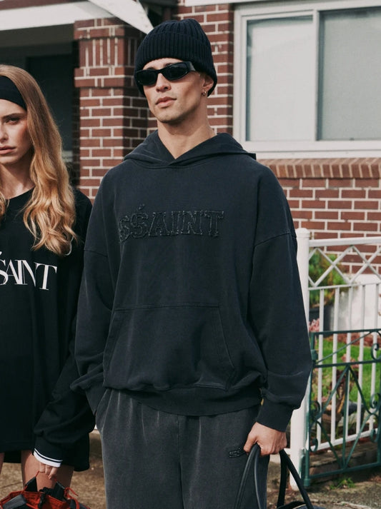 SŚAINT - CHAMPION HOODIE - ACID WASH CHARCOAL