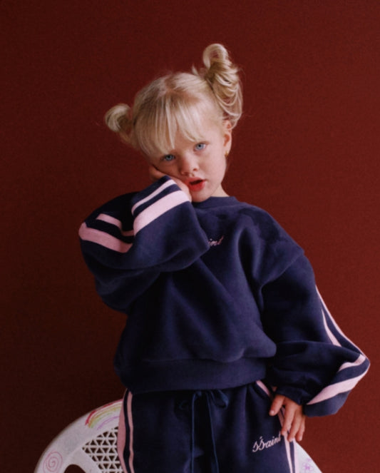 SŚAINT - KIDS FLEECE CREW - NAVY & PINK
