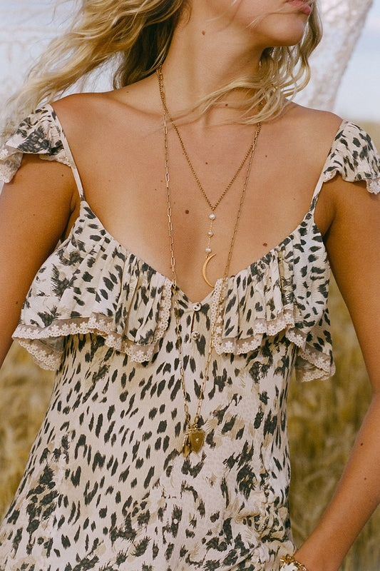 Spell - Snow Leopard Strappy Gown - Animal