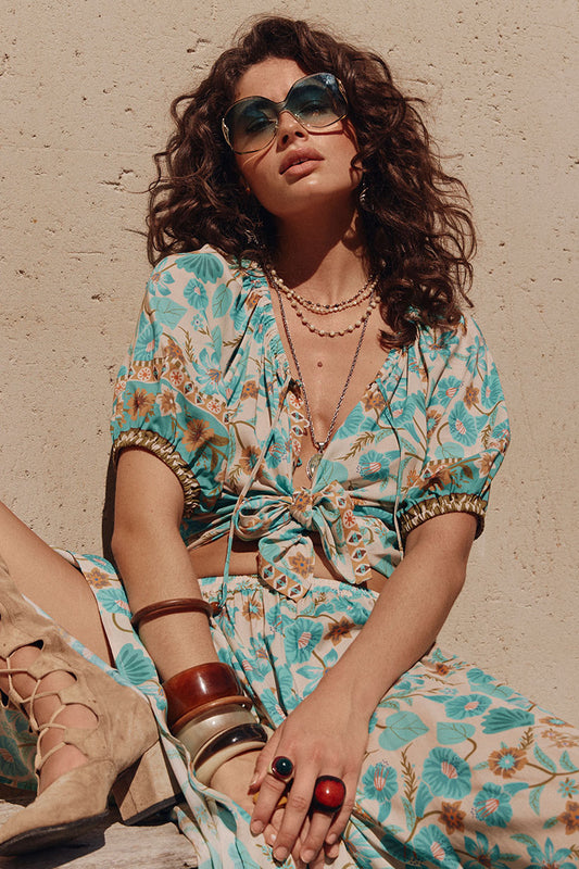Spell - Goldie Short Sleeve Blouse - Lagoon