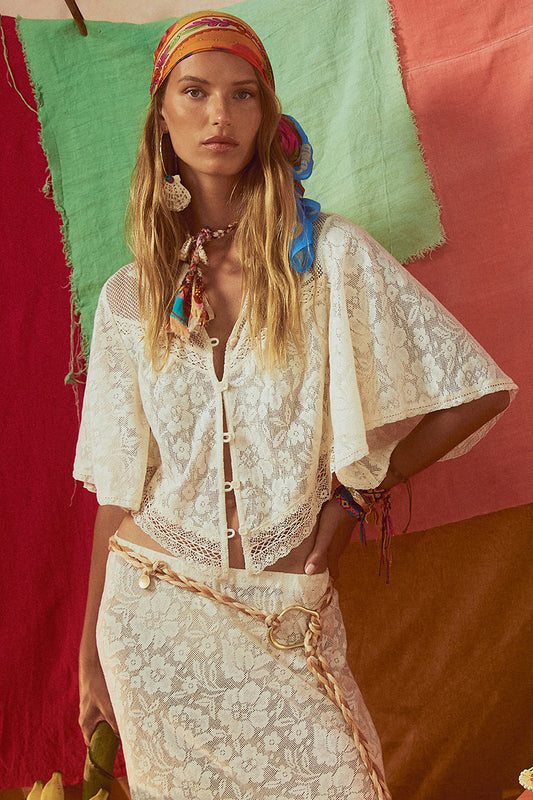 Spell - Free Love Lace Crop - Vintage Cream