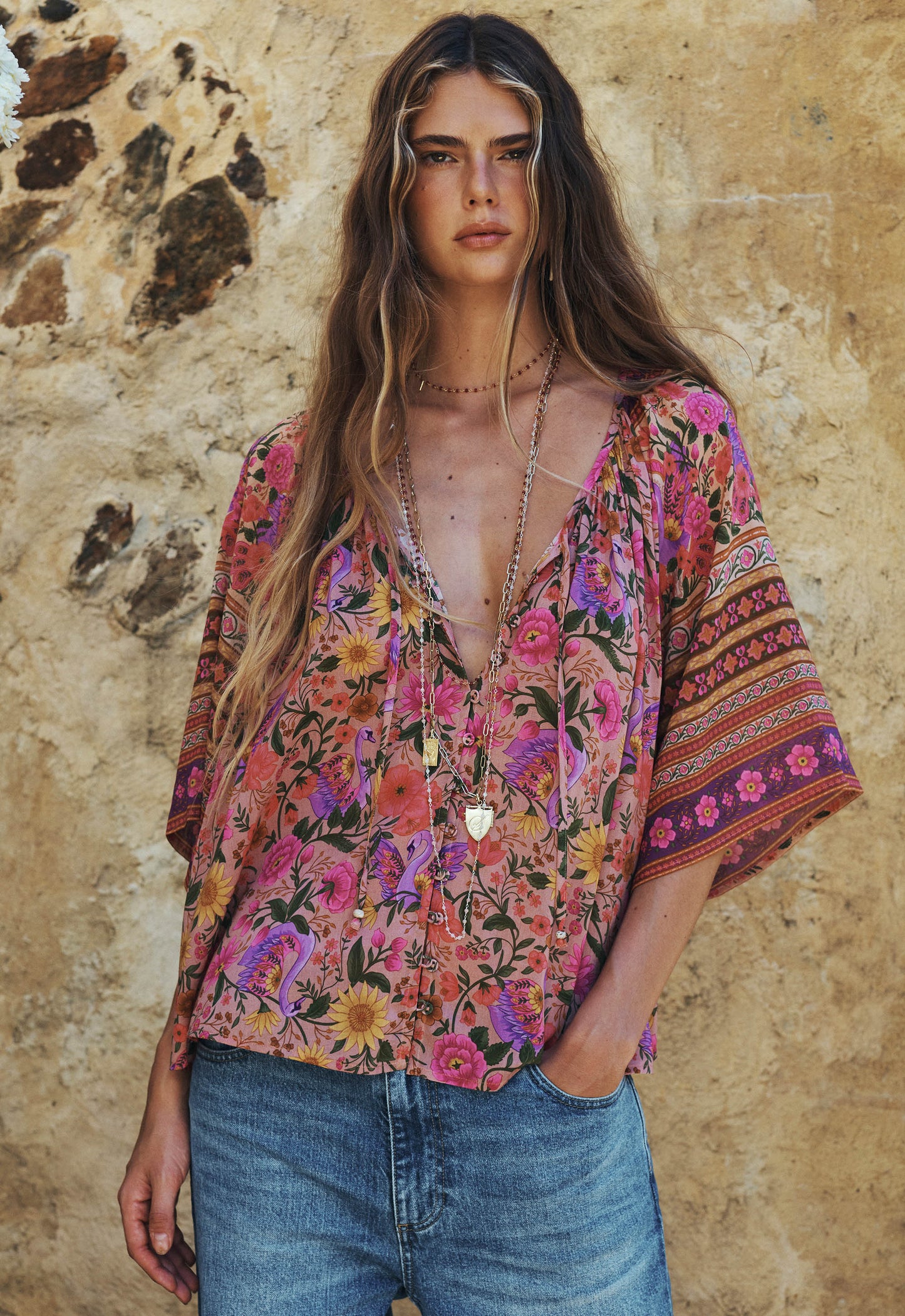 Spell - Swan Lake Short Sleeve Blouse - Lilac Rose