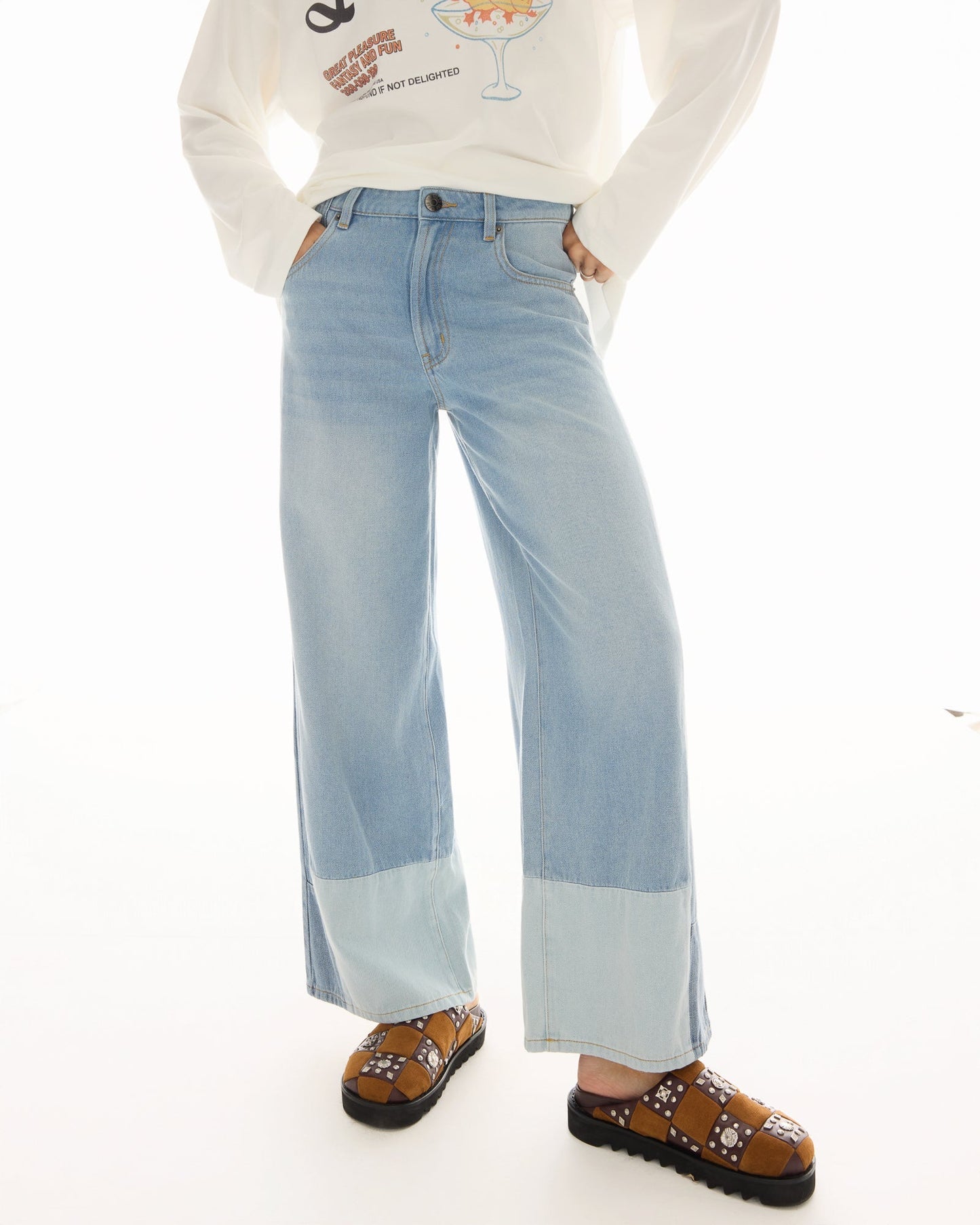 The Tales - Farrah Wide Leg Patch-Worked Denim Jeans