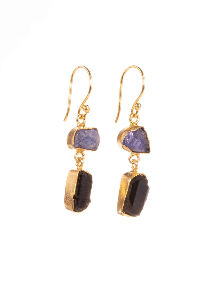 Gold Double Stone Earrings - Various Stones