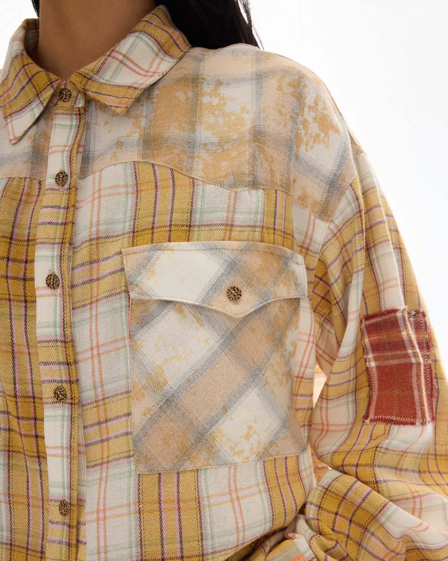 The Tales - Patched Up Yellow Flannel Western Shirt
