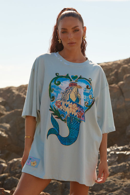 Sabbi - The Very Oversized - Resting Beached Face Tee - Sky Blue