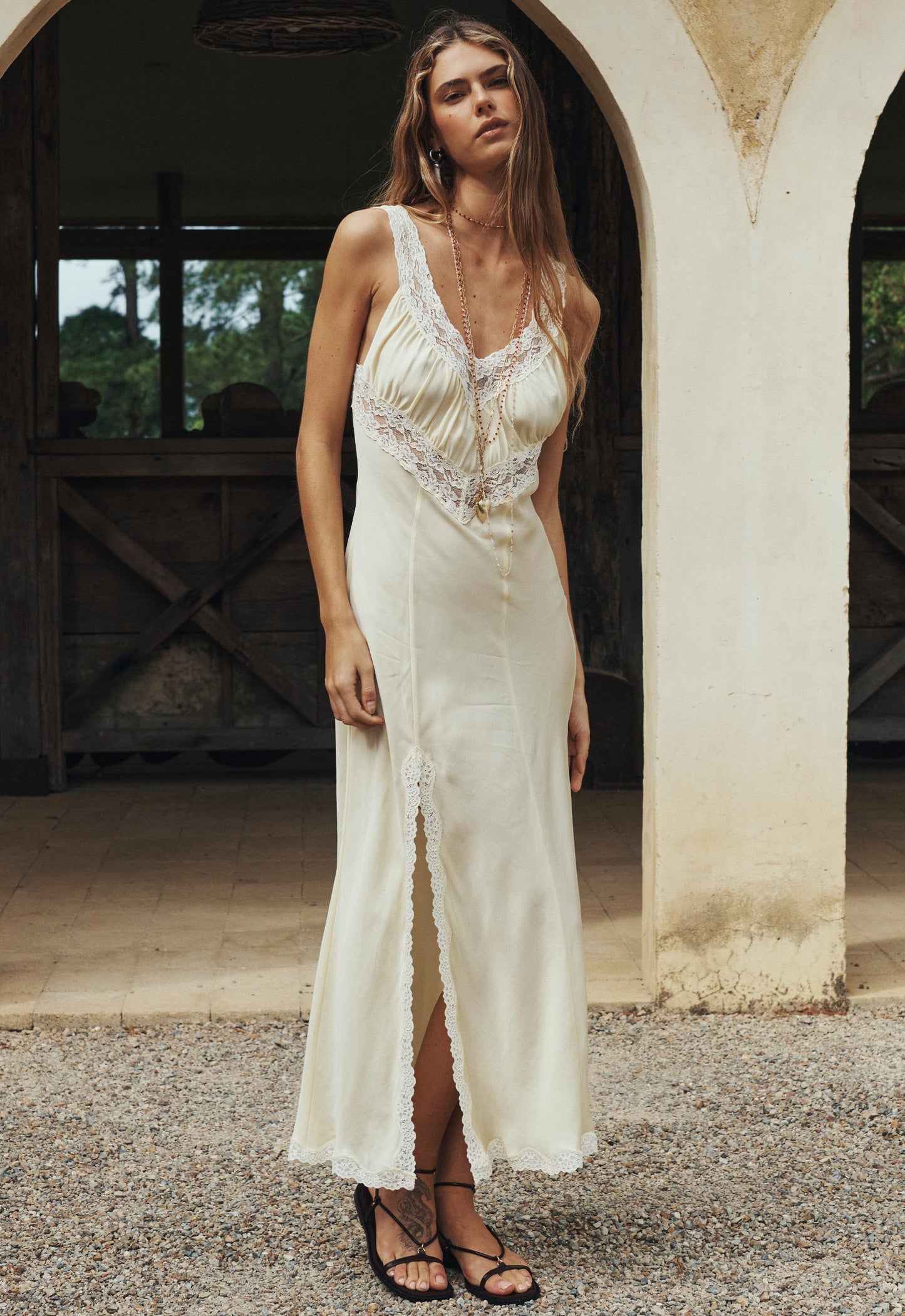 Spell - Vina Lace Slip Dress - Buttermilk