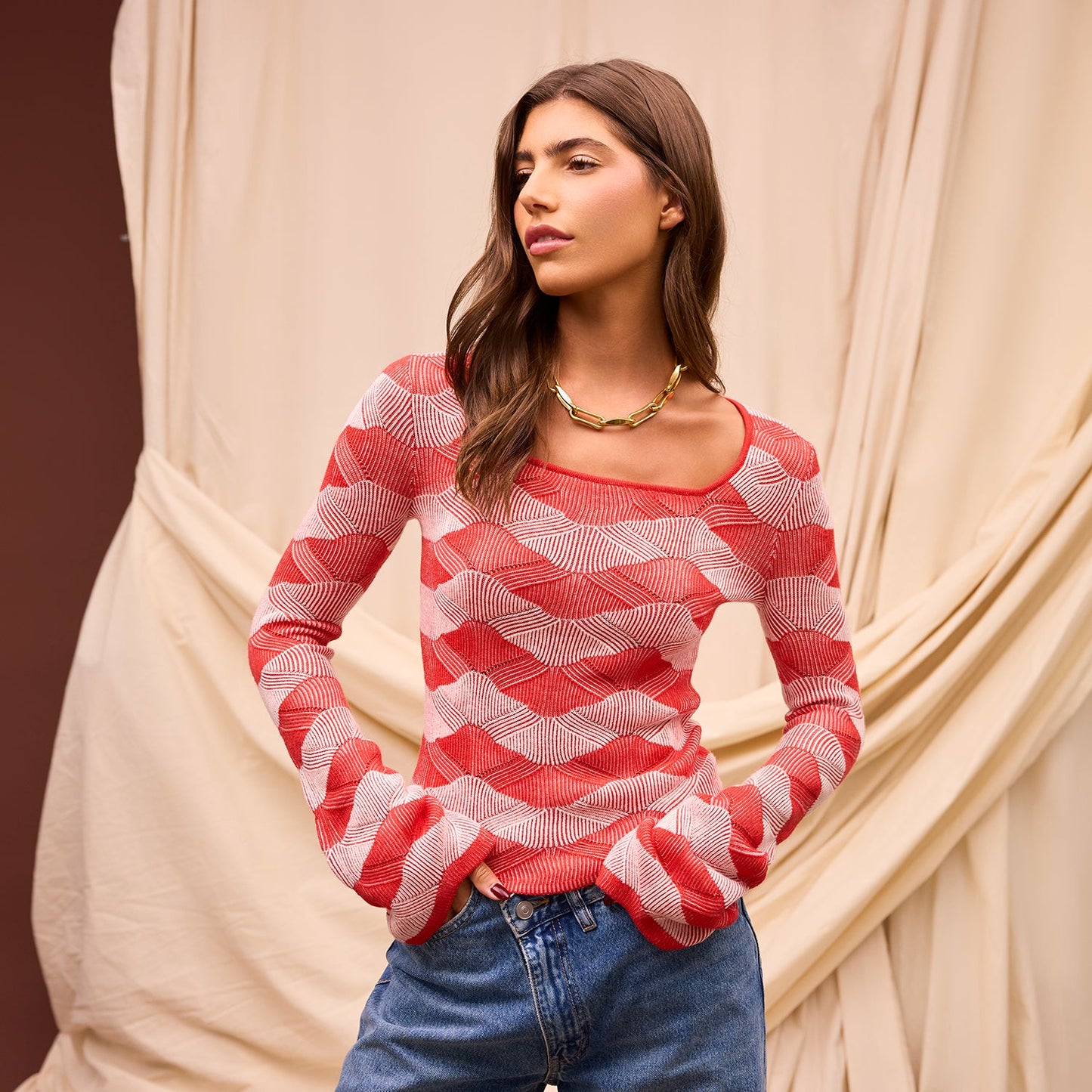 Sage X Clare - Ingrid Knit Top - Vermillion