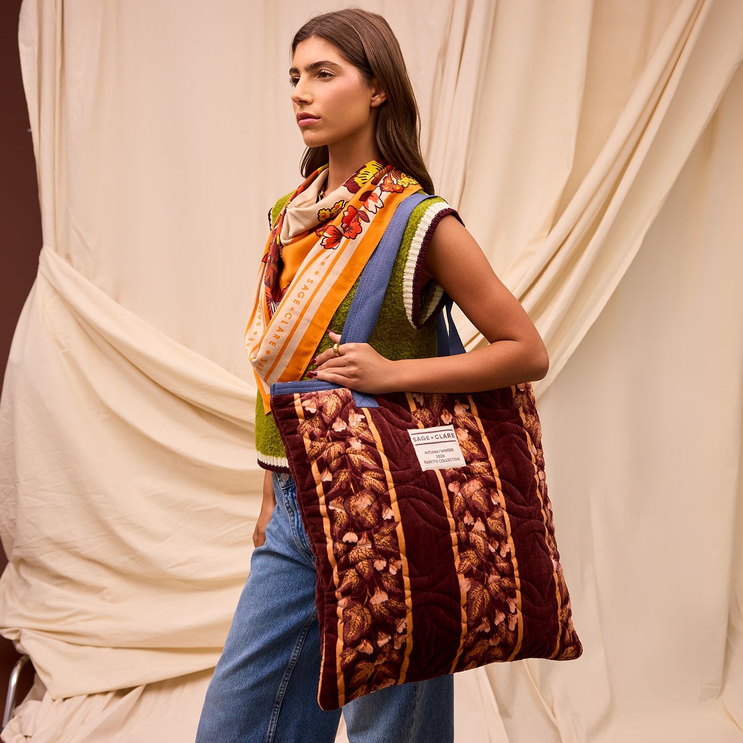 Sage X Clare - Agata Velvet Tote Bag
