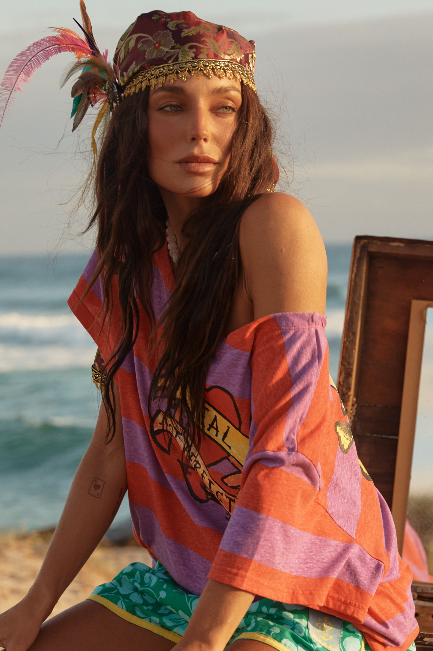 Sabbi - The Bad To The Bone Striped Off The Shoulder Tee