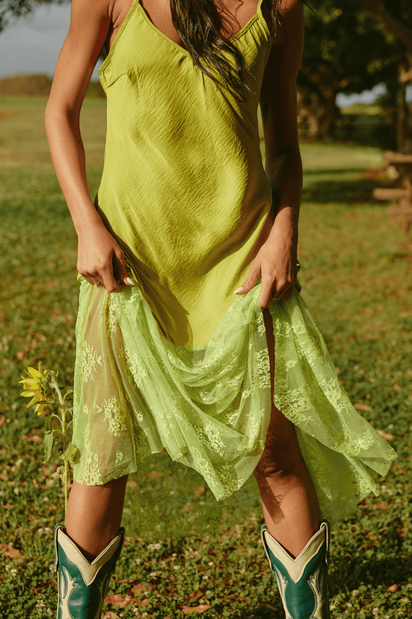 Sabbi - The Lace Maxi Dress - Chartreuse