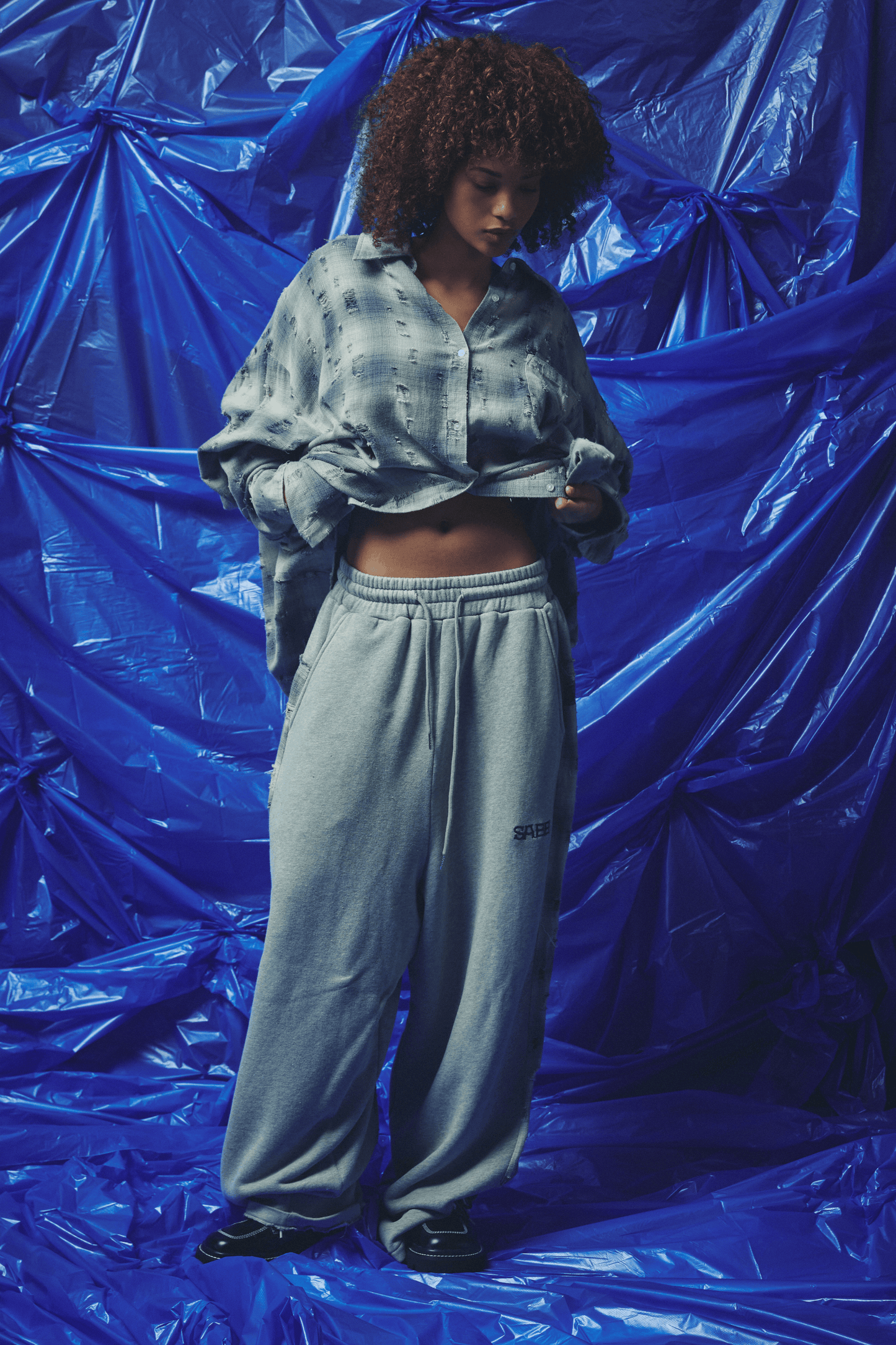 Sabbi - CHECK MATE WIDE LEG TRACKIES - BLUE