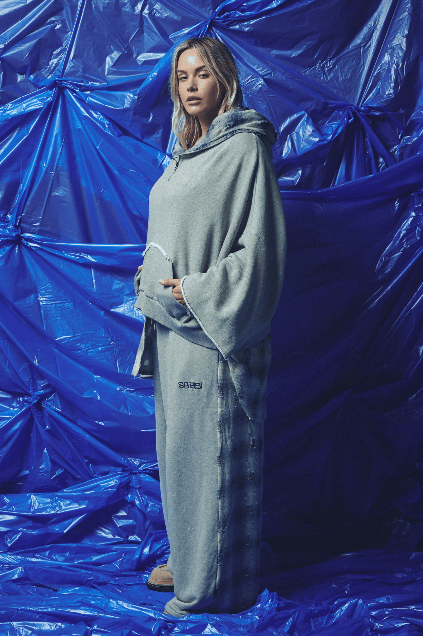Sabbi - CHECK MATE WIDE LEG TRACKIES - BLUE