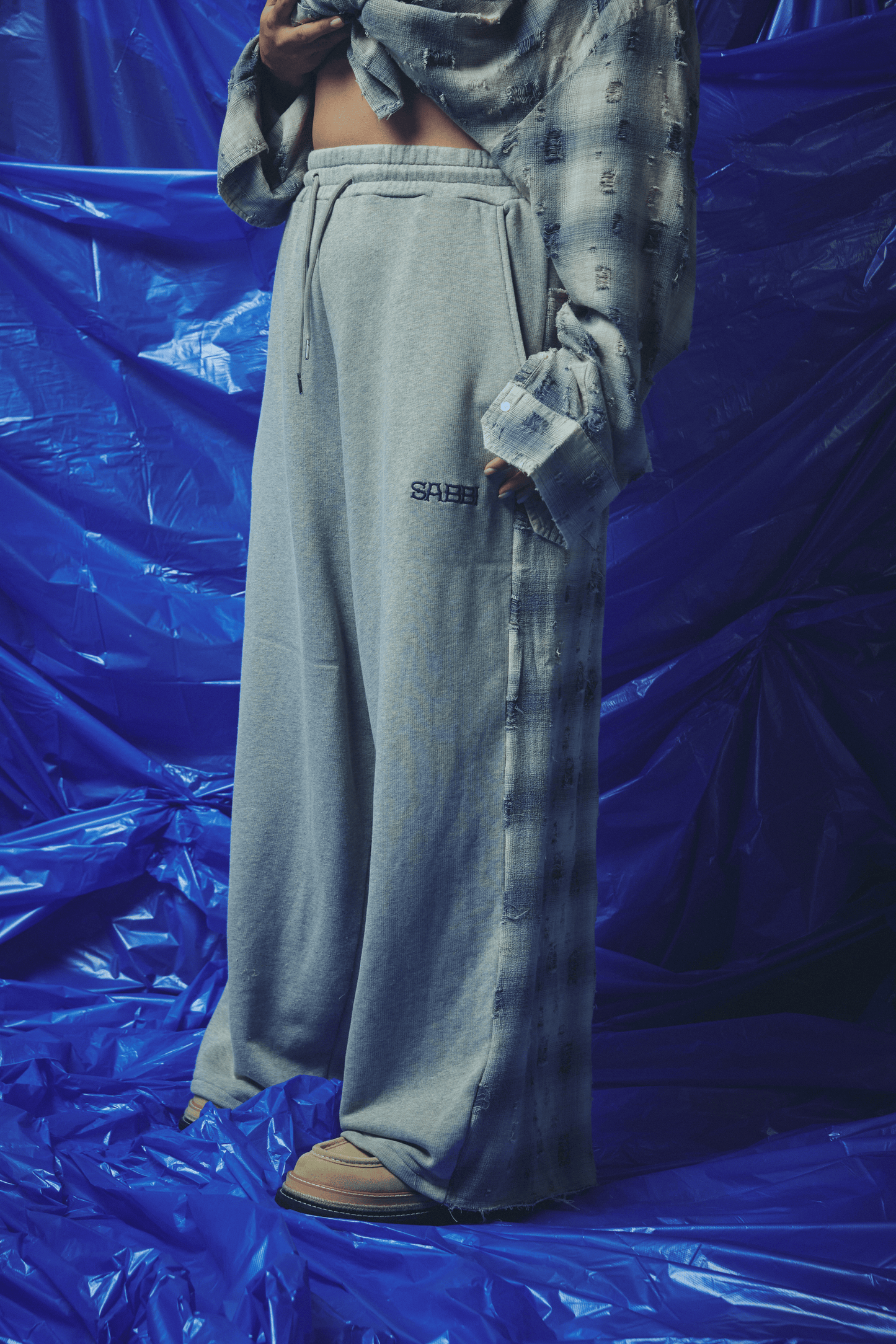 Sabbi - CHECK MATE WIDE LEG TRACKIES - BLUE