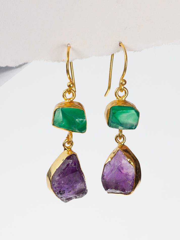 Gold Double Stone Earrings - Various Stones