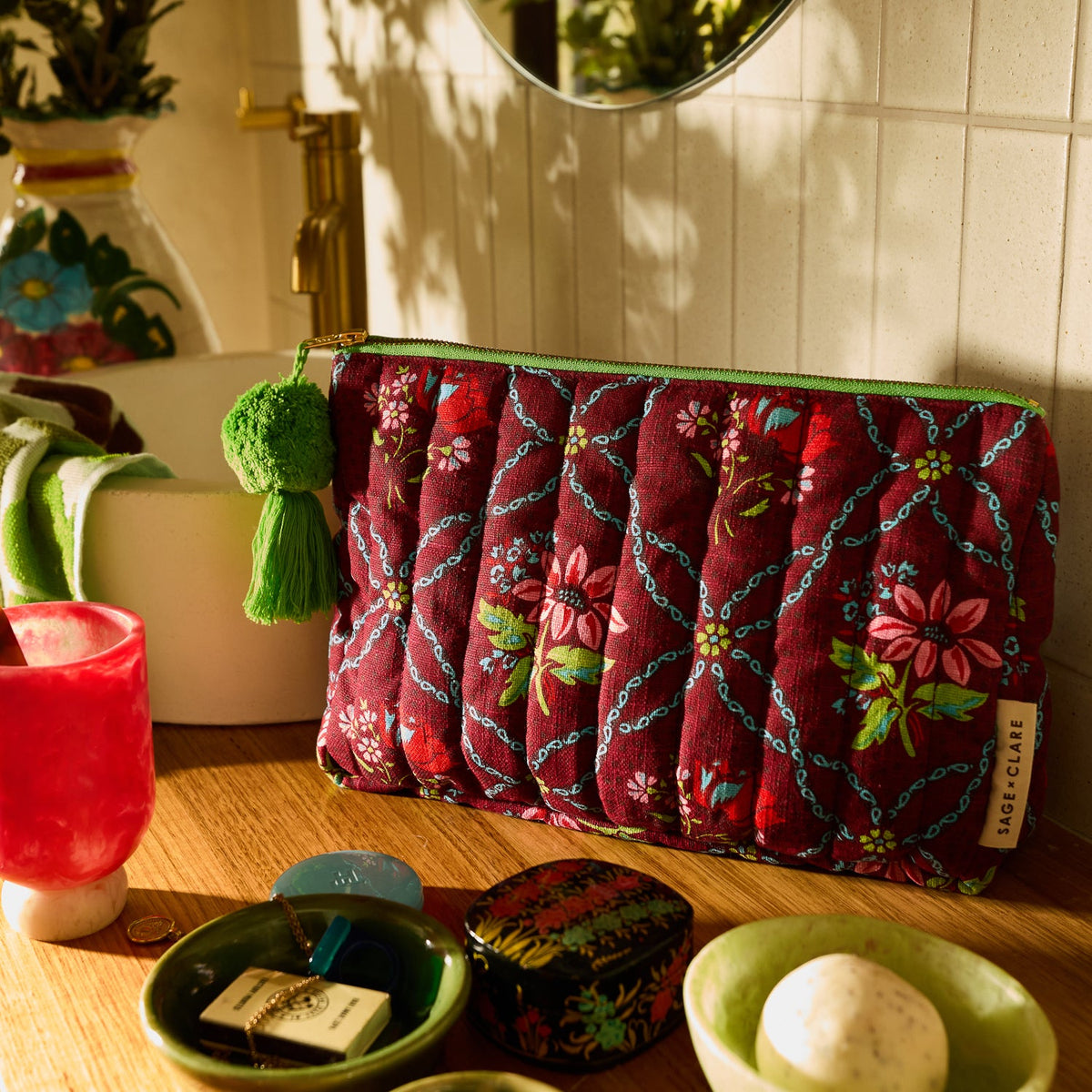 Sage X Clare - Norali Quilted Cosmetic Bag - Sienna